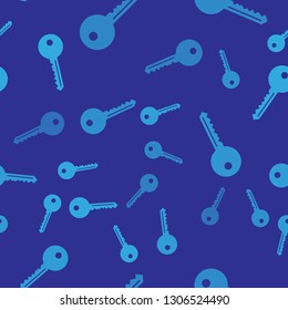 Blue Key icon isolated seamless pattern on blue background. Vector Illustration