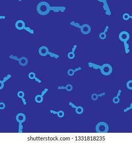 Blue Key icon isolated seamless pattern on blue background. Vector Illustration