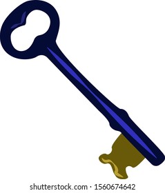 Blue key, illustration, vector on white background.