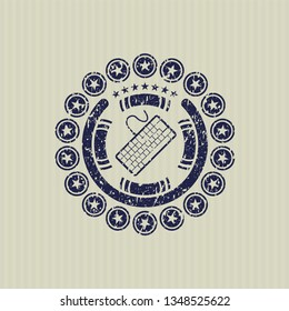 Blue keyboard icon inside distress grunge stamp