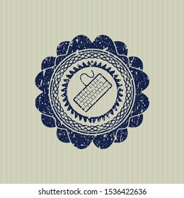 Blue keyboard icon inside distress grunge stamp