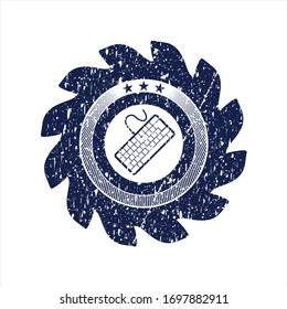 Blue keyboard icon inside distress with rubber seal texture