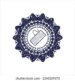 Blue keyboard icon inside distressed rubber grunge stamp