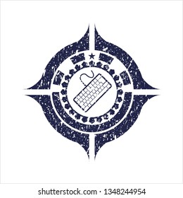 Blue keyboard icon inside distressed grunge stamp