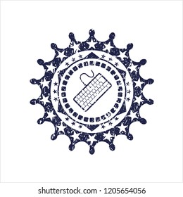 Blue keyboard icon inside grunge style stamp