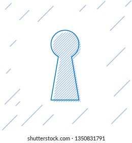Blue Keyhole line icon isolated on white background. Key of success solution. Keyhole express the concept of riddle, secret, peeping, safety, security. Vector Illustration