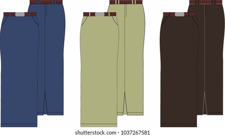 Blue, Khaki, and Brown Long Woman Skirt 