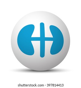 Blue Kidneys icon on sphere on white background