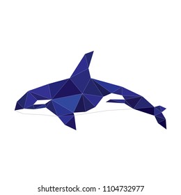 Blue killer whale. Lowe Polly. Drawing with triangles. Abstract fish