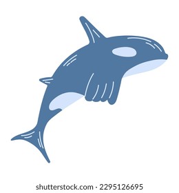 Blauer Killerwal oder Orca einzeln auf weißem Hintergrund. Meerestiere, Unterwasserbewohner. Moderne, handgezeichnete, flache Illustration.