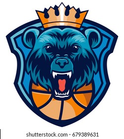 blue king bear head basketball shield mascot logo sport team