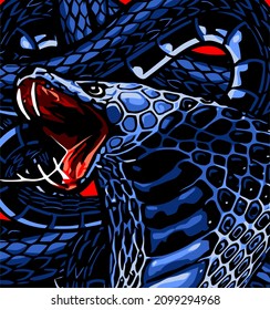 Vector illustration of stylized snake cobra on the dark blue abstract  background. Stock Vector