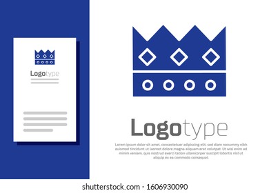 Blue King crown icon isolated on white background. Logo design template element. Vector Illustration