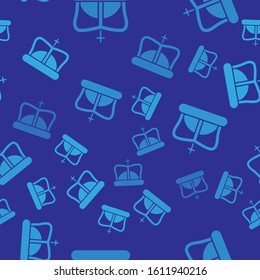 Blue King crown icon isolated seamless pattern on blue background.  Vector Illustration