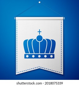 Blue King crown icon isolated on blue background. White pennant template. Vector
