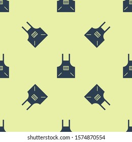 Blue Kitchen apron icon isolated seamless pattern on yellow background. Chef uniform for cooking.  Vector Illustration