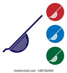 Blue Kitchen colander icon isolated on white background. Cooking utensil. Cutlery sign. Set color icon in circle buttons. Vector Illustration