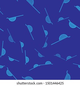 Blue Kitchen colander icon isolated seamless pattern on blue background. Cooking utensil. Cutlery sign.  Vector Illustration