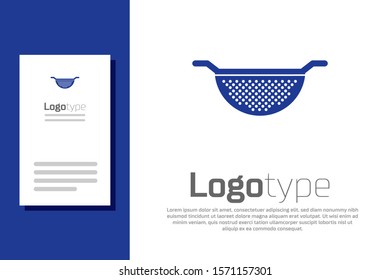 Blue Kitchen colander icon isolated on white background. Cooking utensil. Cutlery sign. Logo design template element. Vector Illustration
