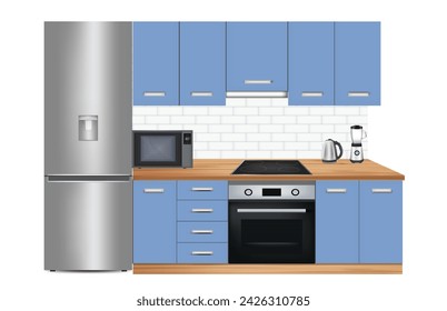 Blue kitchen design, vector illustration