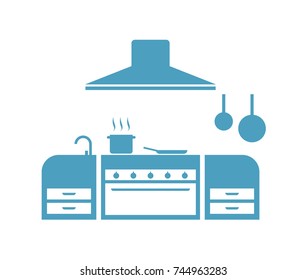 blue kitchen illustration