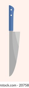 Blue kitchen knife. Important items for cooking, cutting tool and slices. Graphic elements for website. Badge, sticker, icon, button. Blue plastic handle, utensil. Cartoon flat vector illustration