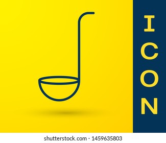Blue Kitchen ladle icon isolated on yellow background. Cooking utensil. Cutlery spoon sign.  Vector Illustration