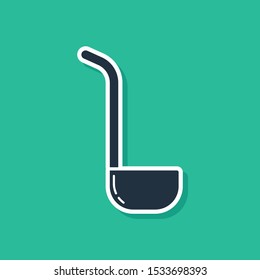 Blue Kitchen ladle icon isolated on green background. Cooking utensil. Cutlery spoon sign.  Vector Illustration