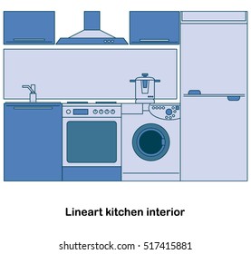 Blue kitchen set. Rounded lineart.
