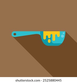 Blue kitchen spoon pouring honey flat design icon with a long shadow