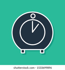 Blue Kitchen timer icon isolated on green background. Cooking utensil.  Vector Illustration