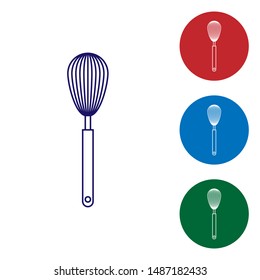 Blue Kitchen whisk icon isolated on white background. Cooking utensil, egg beater. Cutlery sign. Food mix symbol. Set color icon in circle buttons. Vector Illustration
