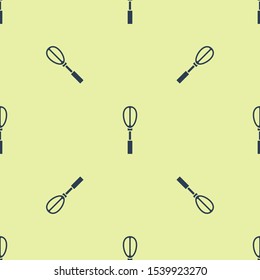 Blue Kitchen whisk icon isolated seamless pattern on yellow background. Cooking utensil, egg beater. Cutlery sign. Food mix symbol.  Vector Illustration