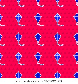 Blue Kite icon isolated seamless pattern on red background.  Vector Illustration