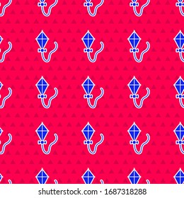 Blue Kite icon isolated seamless pattern on red background.  Vector Illustration