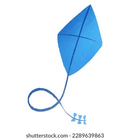 Blue kite isolated on white background ,Summer symbol element ,hand drawing illustration , Vector EPS 10