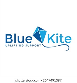 Blue Kite Uplifting Support Logo Design Featuring a Diamond Kite and Elegant Typography for Community Services