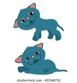 The blue kitten sad. Vector illustration.