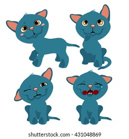 The blue kitten sad. Vector illustration.