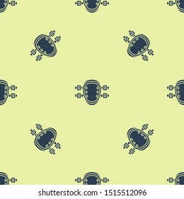 Blue Knee pads icon isolated seamless pattern on yellow background. Extreme sport. Sport equipment. Skateboarding, bicycle, roller skating protective gear.  Vector Illustration