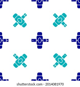 Blue Knee pads icon isolated seamless pattern on white background. Extreme sport. Skateboarding, bicycle, roller skating protective gear.  Vector Illustration