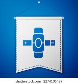 Blue Knee pads icon isolated on blue background. Extreme sport. Skateboarding, bicycle, roller skating protective gear. White pennant template. Vector Illustration