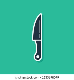 Blue Knife icon isolated on green background. Cutlery symbol.  Vector Illustration