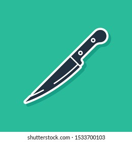Blue Knife icon isolated on green background. Cutlery symbol.  Vector Illustration