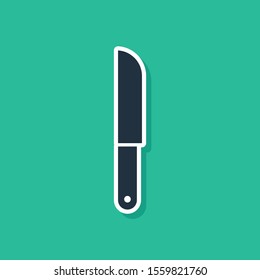 Blue Knife icon isolated on green background. Cutlery symbol.  Vector Illustration