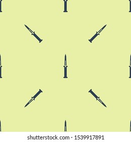 Blue Knife icon isolated seamless pattern on yellow background. Army knife.  Vector Illustration