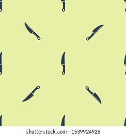 Blue Knife icon isolated seamless pattern on yellow background. Cutlery symbol.  Vector Illustration