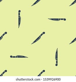 Blue Knife icon isolated seamless pattern on yellow background. Cutlery symbol.  Vector Illustration