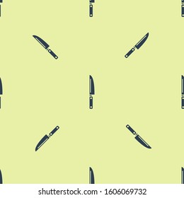 Blue Knife icon isolated seamless pattern on yellow background. Cutlery symbol.  Vector Illustration