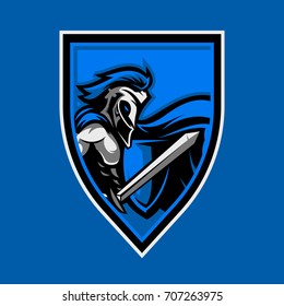 Blue Knight Mascot shield logo